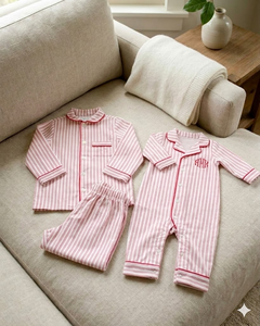 Pyjamas de Noël personnalisés pour enfants, avec monogramme, assortis pour frères et sœurs, rayés, pour petits garçons - Product Image 2