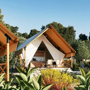Casa de acampamento ao ar livre, casa de aço, safari, luxo, barraca de glamping, com ar condicionado