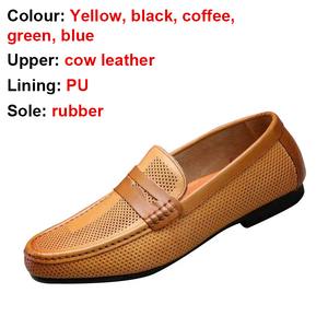 Mocassins d'été en cuir de vachette pleine fleur pour hommes, semelle souple et respirante, chaussures décontractées à enfiler pour le bureau et les soirées - Product Image 3