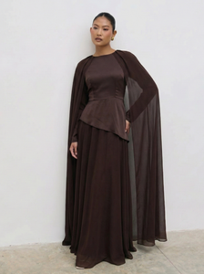 Vestido Abaya Maxi con mangas tipo capa de satén azul marino para mujer, vestido musulmán para mujer, vestidos de noche para mujer, ropa islámica modesta. - Product Image 3