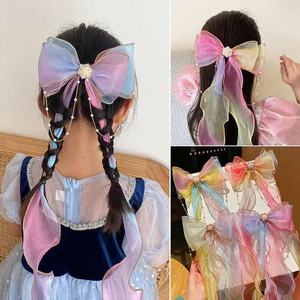 Jepit rambut jala manis klip pita untuk anak perempuan hiasan kepala kupu-kupu berlian mutiara Aksesori Organza untuk Aksesori pesta anak-anak - Product Image 2