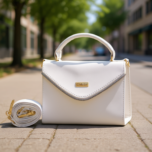 Bolso Bandolera Blanco para Mujer Dacia, con Asa Única, Cierre de Cremallera, Diseño Geométrico, Impermeable, de Poliéster, para Uso Diario en Verano - Product Image 2