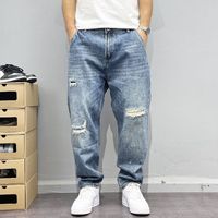 Jeans amples noirs pour hommes, coupe large, non lavés, surdimensionnés, imprimés, vente en gros OEM