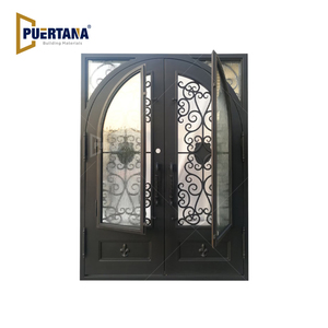 Mô Hình Coppell Cửa Ra Vào Bằng Sắt Rèn Với Kết Cấu Kính Mưa Màu Đồng Tối Hoàn Thiện Bên Trong Thiết Kế Cửa Đôi Xoay - Product Image 3