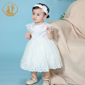 Nuevo <span class=keywords><strong>Vestido</strong></span> de Comunión Blanco de Encaje para Niñas, <span class=keywords><strong>Vestido</strong></span> sin Mangas para Bebés, 2 Piezas con Diadema, Diseños de Vestidos de Algodón para Bebés - Product Image 5