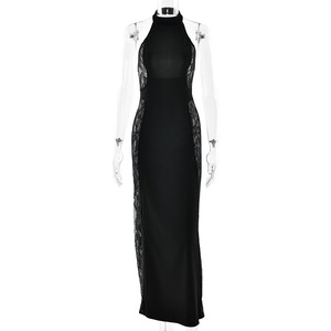 Vestido Largo de Noche Estilo Europeo Americano para Mujer con Cuello Halter, Encaje Transparente y Espalda Descubierta, Ideal para Banquetes y Fotografía Urbana - Product Image 5
