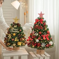 Haute qualité Mini LED arbre de noël artificiel 45/60/90cm debout bureau ou décorations de vacances en plein air piquets en bois rouges