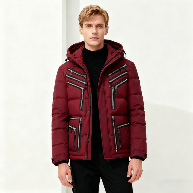 Neohope Men's Casual Winter Outdoor Waterproof Breathable Zipper Down Coat with Thickened Cotton Fabric Windproof Jacket