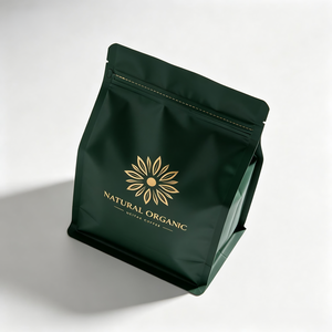 Bolsa Doypack de Café Orgánico Natural con Diseño de Hoja de Oro Verde, Grado Alimenticio, Laminada BOPP, Termosellable con Tirador - Product Image 4