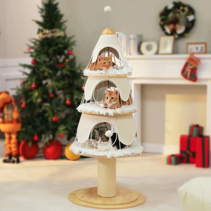 Moderna torre dell'albero del gatto di natale con graffio spesso in legno torre del gatto 3 accoglienti condomini robusta struttura in metallo e sostituibile tappetino morbido - Product Image 3