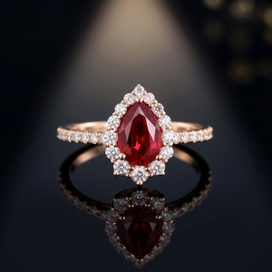 Bague de fiançailles en or 10K, 14K, 18K et argent sterling 925 avec halo de rubis rouges pour femme, pour mariage, anniversaire ou fête - Product Image 1