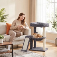 Arbre à chat interactif à 3 niveaux en bois massif et sisal, grand, luxueux, écologique, pour intérieur, certifié FSC, avec hamac