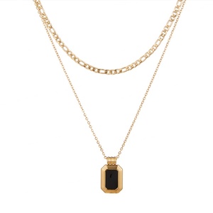 Collier pour femme en acier inoxydable noir double couche, style romain, géométrique, tendance, idéal pour les fêtes, vente en gros d'usine - Product Image 5