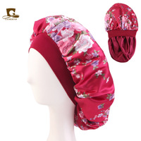 Topi Perawatan Kecantikan Berbahan Satin Bermotif Bunga Dua Lapis Gaya Eropa-Amerika untuk Semua Musim bagi Wanita dengan Kerontokan Rambut