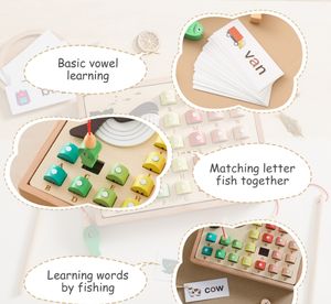 Juguetes de pesca de madera Montessori divertidos Aprendizaje Temprano educativo bebé niño jugando juguetes alfabeto ortografía palabras juego número <span class=keywords><strong>S</strong></span> - Product Image 6