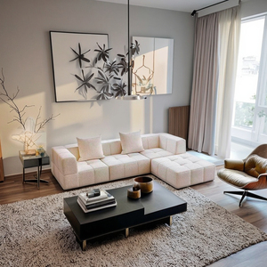 Divano Modulare <span class=keywords><strong>a</strong></span> Forma di L Senza Struttura, Stile Crema, Compresso Sottovuoto per Piccoli Spazi, Divano in Spugna Compressa per Soggiorno - Product Image 3