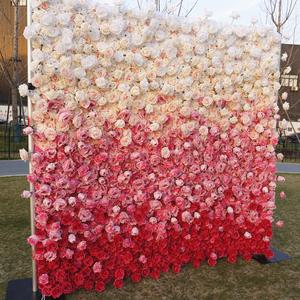 Rental 3D Floral Backdrop Gradation Silk Rose Flower Wall Panel <b>Artificial</b> Flower Wall for Home Wedding Wall Decor - Product Image 1