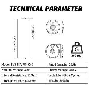 Baterai Silinder Lifepo4 Grade A EVE C40 3.2V 20Ah 40135 Baterai Isi Ulang untuk DIY Sepeda/Skuter Listrik 12V 48V - Product Image 5