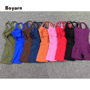 Boyarn จั๊มสูทขาสั้นสำหรับผู้หญิง, จั๊มสูทขาสั้นสำหรับใส่เล่นกีฬาก้นสีพีชมีสายคล้องไหล่สองข้างเพื่อความสวยงามด้านหลัง - Product Image 4