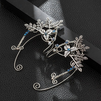 Boucles d'oreilles manchette féeriques en forme de fleur romantique faites à la main avec perles de cristal pour femmes, idéales pour Halloween et le cosplay, vente en gros