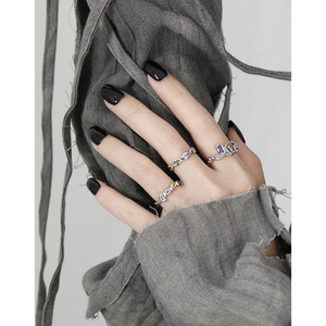 Versión Coreana de nicho dulce y fresco diseño de cadena personalizado con incrustaciones de circón colorido S925 anillo abierto de plata pura para mujer - Product Image 3