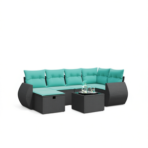 Set di divani da esterno in polyrattan nero, 7 pezzi con cuscini, mobili eleganti - Product Image 1