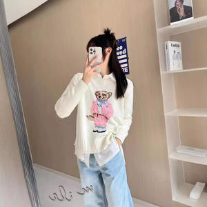 Suéter Coreano <span class=keywords><strong>de</strong></span> Algodón 100% para Mujer, Color Rosa, Cuello Redondo, Tejido Frontal, Estilo Americano, Colección Invierno - Product Image 3