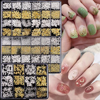 Kit de Décoration d'Ongles 12 ou 24 Grilles avec Strass, Rivets et Perles Blanches et Argentées Mixtes pour Manucure Transfrontalière