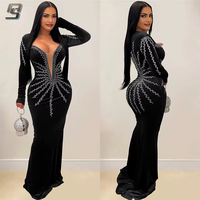 Robe de Soirée Fourreau Personnalisée Élégante et Chic en Velours Scintillant avec Strass, Manches Longues, pour Femme