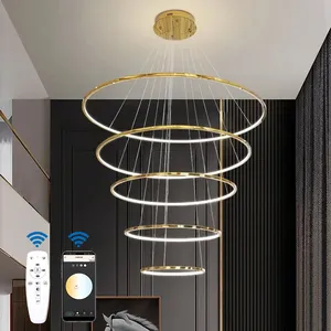 Oturma odası için yeni halka avize kolye ışık Led bakır aydınlık akrilik lamba dekoratif aydınlatma tarzı ambalaj Modern 2024