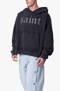 Sudadera con Capucha para Hombre, Estilo Holgado, Lavado Ácido Intenso, Apliques de Pedrería con Texto 'Saints & Sinners', 100% Algodón - Product Image 5