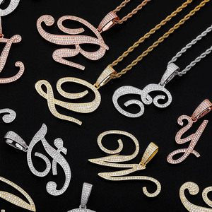 En stock, collier avec pendentif initial en lettres 26, micro pavé CZ, hip hop, glace, pour femmes et hommes - Product Image 1