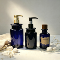 Botol Sampel Lotion dan Hydrosol Biru 100ml dan 150ml dengan Tutup Kayu