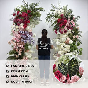 Soporte de arco de flores artificiales de cuerno <span class=keywords><strong>tropical</strong></span> liso Marco de arco de fondo de boda Metal con corredor de Panel de flores rosas - Product Image 2