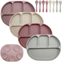 3 Pièces Cuillères et Fourchettes pour Bébé Lave-vaisselle, Assiettes pour Bébé avec Suction, Ensemble de Silicium Sans BPA pour