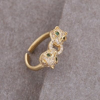 Bijoux plaqués or 18 carats styles multiples tête de léopard micro incrustation zircon bague ouverte pour femmes