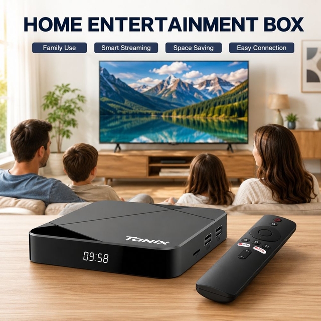 TX5 Android 14 Quad Core Streaming Box 4K 60fps Amlogic S905Y5 4GB 64GB BT5.0 AV Port Smart Home Media Hub