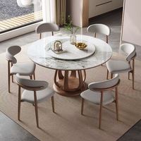 Table à manger moderne simple avec plateau tournant et chaises, design postmoderne, plateau en marbre artificiel, non pliable