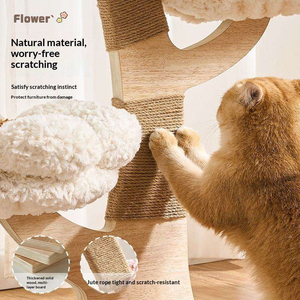 Arbre à chat de luxe en bois massif à 3 niveaux avec poteau à gratter en sisal naturel, robuste (11 kg), pour chats d'intérieur, en carton, vente en gros - Product Image 5