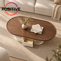 Table basse ovale avec tiroir de rangement, style moderne du milieu du siècle, design Wabi Sabi, mobilier de salon de luxe, fabrication directe en usine OEM