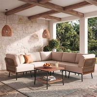 Ensemble de canapé d'angle modulaire en rotin pour l'extérieur, mobilier de patio avec table basse à grain de bois pour grand espace extérieur