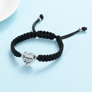 Pulsera <span class=keywords><strong>de</strong></span> urna <span class=keywords><strong>de</strong></span> corazón para cenizas, cuerda trenzada negra, brazalete ajustable, joyería <span class=keywords><strong>de</strong></span> cremación <span class=keywords><strong>de</strong></span> acero inoxidable, regalo conmemorativo para mujeres - Product Image 4