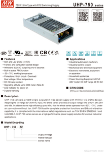 Mean Well UHP-750 750W Slim Switching Power Supply 12V 24V 36V 48V Fanless Active PFC for <strong>Industrial</strong> Automation Equipment - Product Image 2