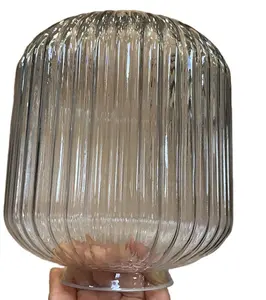 Hot Selling Ribbed Cylindrical Glass Lamp Shade Clear Glass Lamp Cover with Rolling Neck