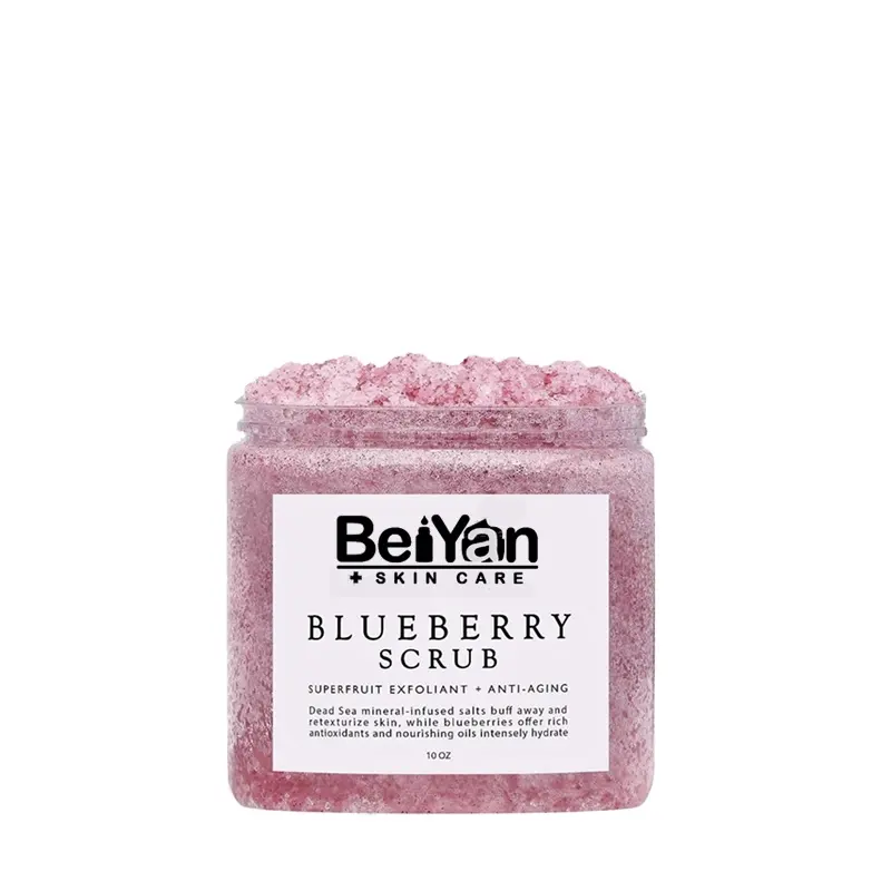 Scrub Wajah dan Tubuh Blueberry Alami Kualitas Tinggi 10Oz untuk Pengelupasan Kulit Wajah dan Pemutih Pelembap Antikeriput Memperbaiki Kulit