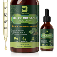 Huile d'origan liquide en gouttes 80% Carvacrol Nigelle Vitamine E Immunité Digestion Antioxydant Végétalien Sans OGM Sans Sucre Complément GMP