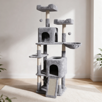 Centre d'activités pour chat de luxe à 6 niveaux, robuste, gris foncé, avec perchoirs en peluche de luxe, hamac intégré et panier, en carton durable