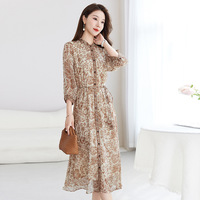Robe d'été 2026 en soie de mûrier 100% pour femme, grande taille, col en V, imprimé georgette, amincissante, avec laçage, modèle usine