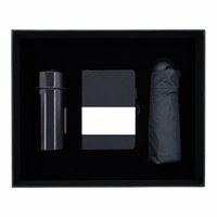 Ensemble cadeau d'affaires avec carnet A6, tasse isotherme de 200 ml et parapluie pliable pour personnalisation de marque