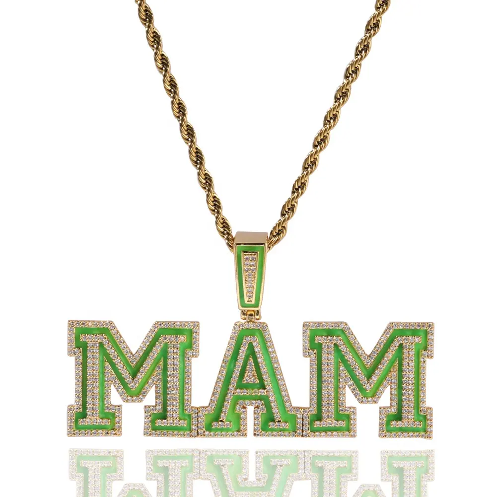 New Iced Out Alphabet Hip Hop Jewelry Men Women Luminous Colorful Enamel Multicolor Bling Luminous Name Pendant Letters Necklace